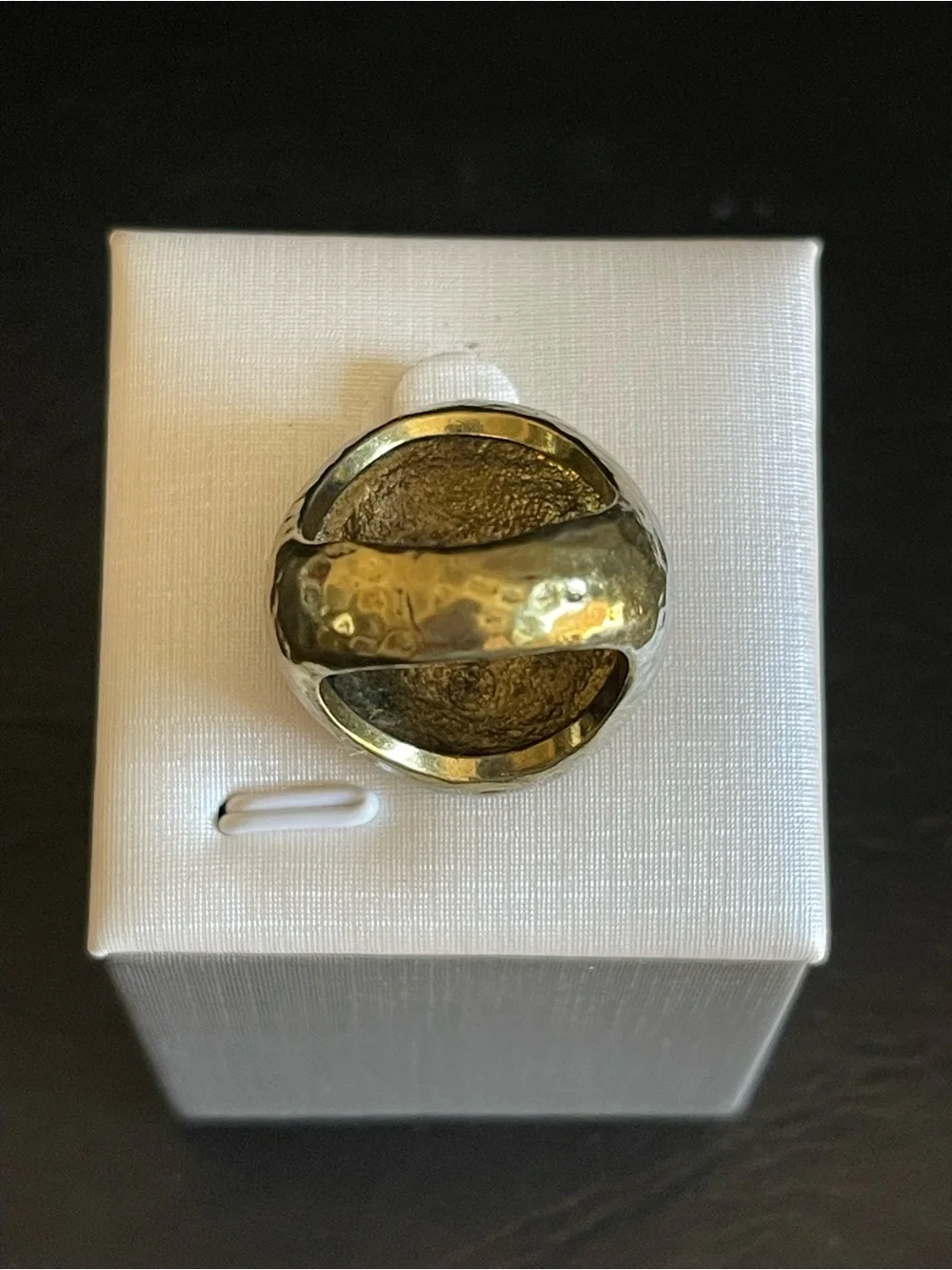 Brass Pave Crystal Round Cocktail Ring.